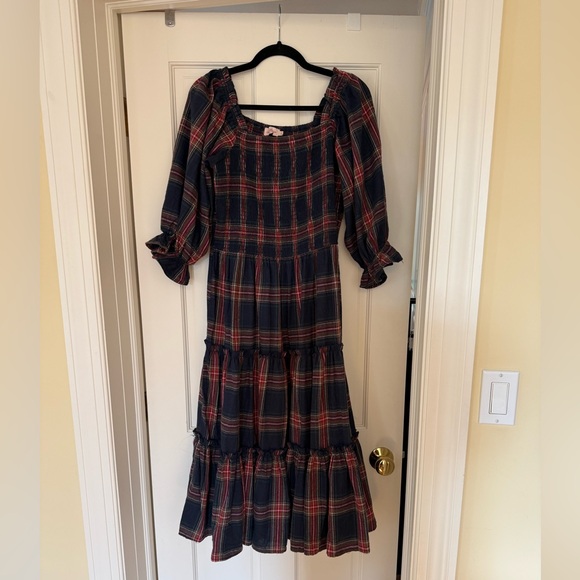 Ivy City Co Madeline Midi Tiered Prairie Dress Red Plaid - Picture 2 of 8